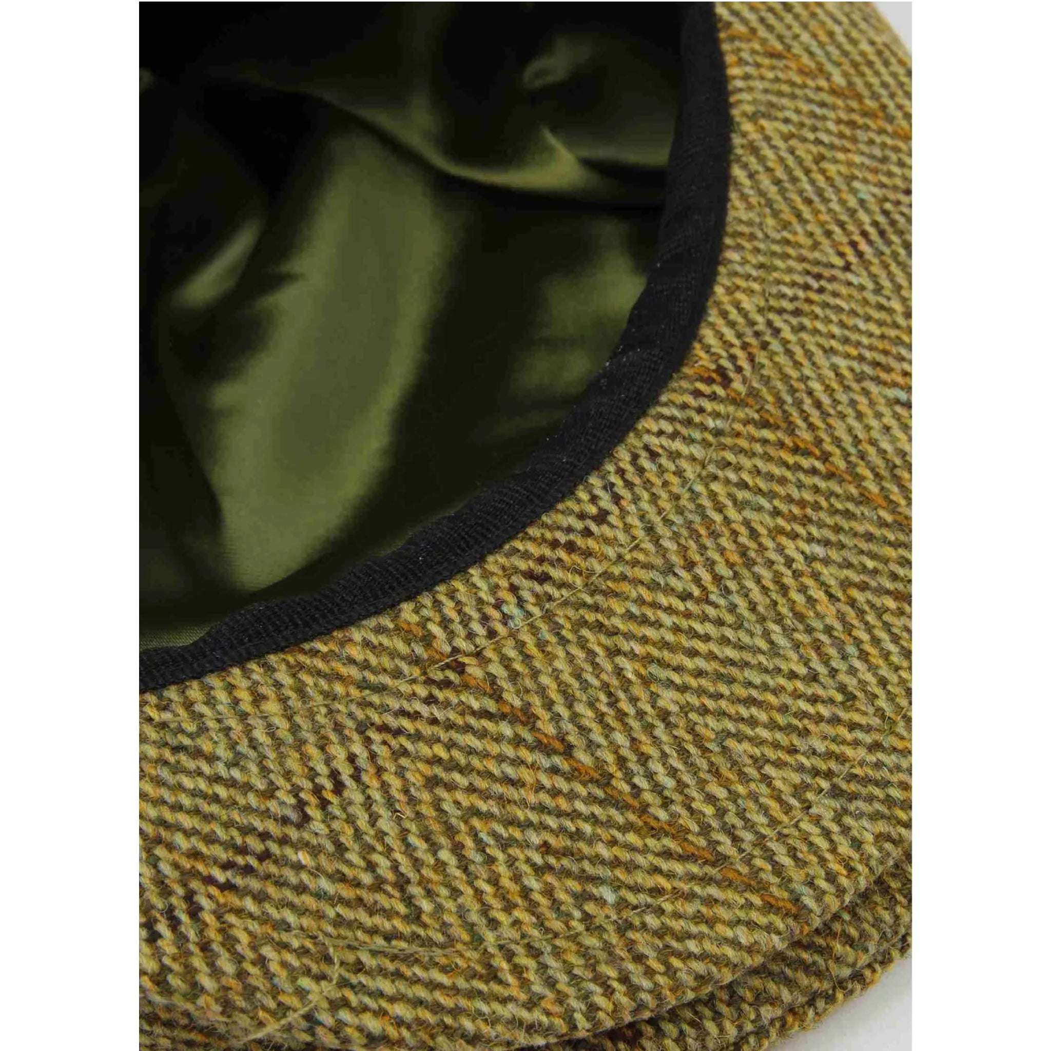 Men's Nicky Adams waterproof tweed flat cap in green with Union Jack pin badge, traditional British country style hat
